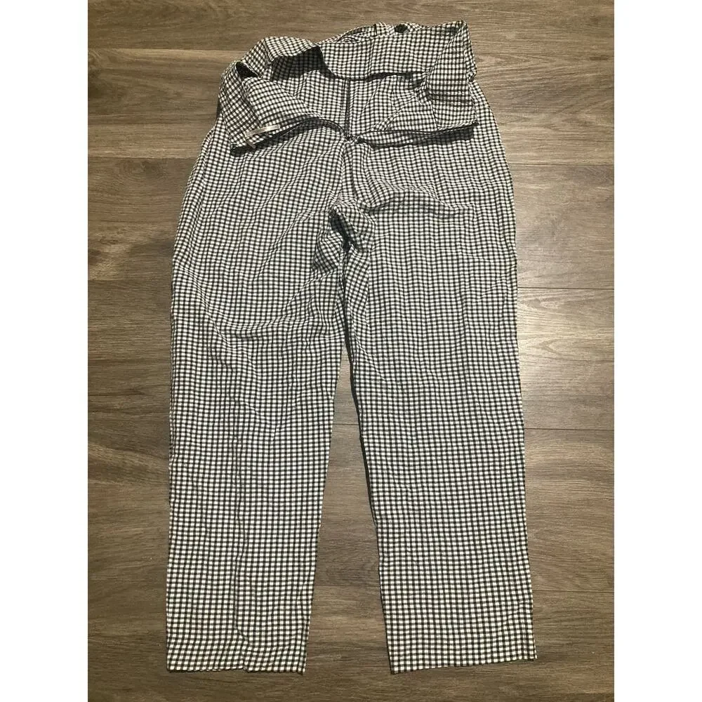 Free People Pants Womens Size 6 Black White Plaid Tie Waist High Waisted Gingham